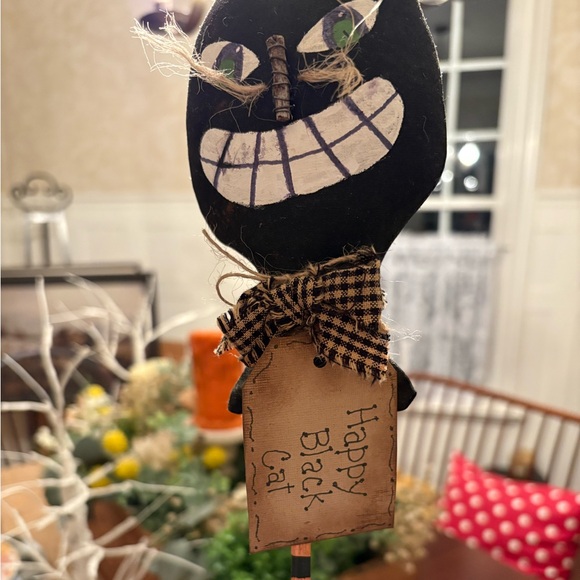 HANDMADE Primitive Black Cat Halloween Decoration folk art - Picture 2 of 5
